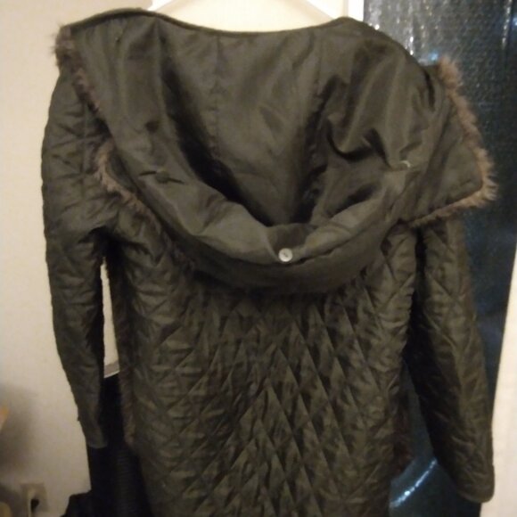 TOPSHOP LONG LINE QUILTED OLIVE GREEN WINTER COAT LINER - Picture 4 of 6